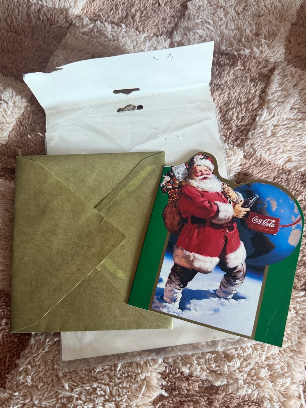 🎅🏻 1993 Coca Cola Vintage Santa Holiday Greeting Card with Gold Envelope Blank
